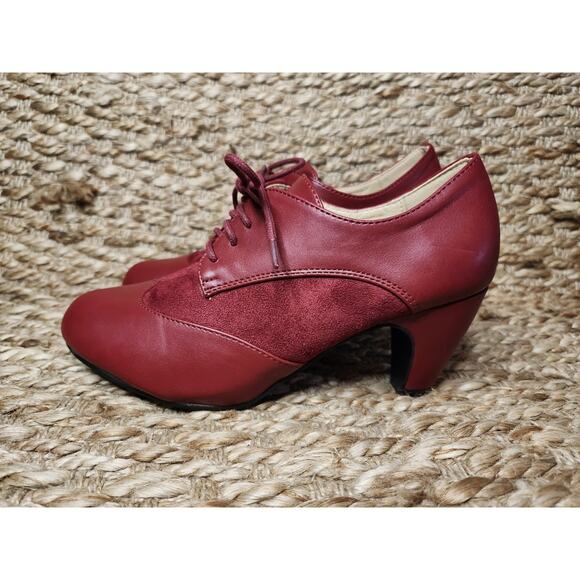 Masseys Red Synthetic Heeled Ankle Booties Boot Size 8.5 M Lace Up Wingtip - Picture 1 of 11